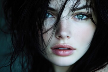 Fototapeta premium A Close Up Portrait of a Young Woman with Dark Hair
