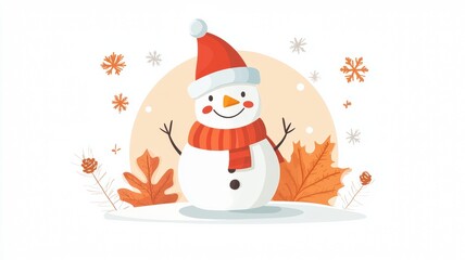 Cheerful Snowman in Autumnal Setting: A Winter Holiday Greeting.