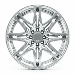 Obraz premium Chrome alloy wheel rim rotating on white background, perfect for automotive and car related projects