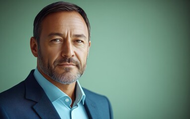 Asian man with a smile on his face is wearing a suit and a shirt in studio color background