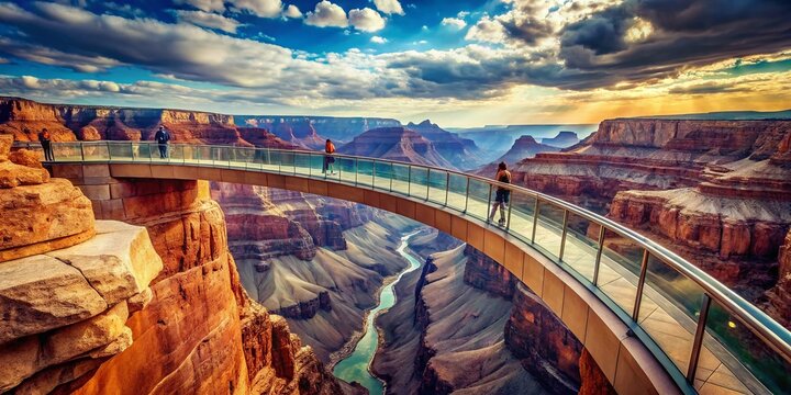 Grand Canyon Skywalk Glass Bridge: Vintage Aerial View, Arizona Landscape Photography