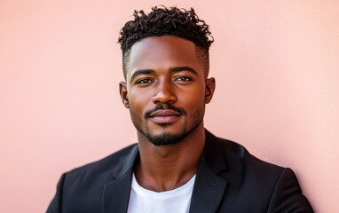 Obraz premium Portrait of a smiling, confident African American businessman in a suit, studio background