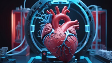Fototapeta premium Human heart model in futuristic medical lab.