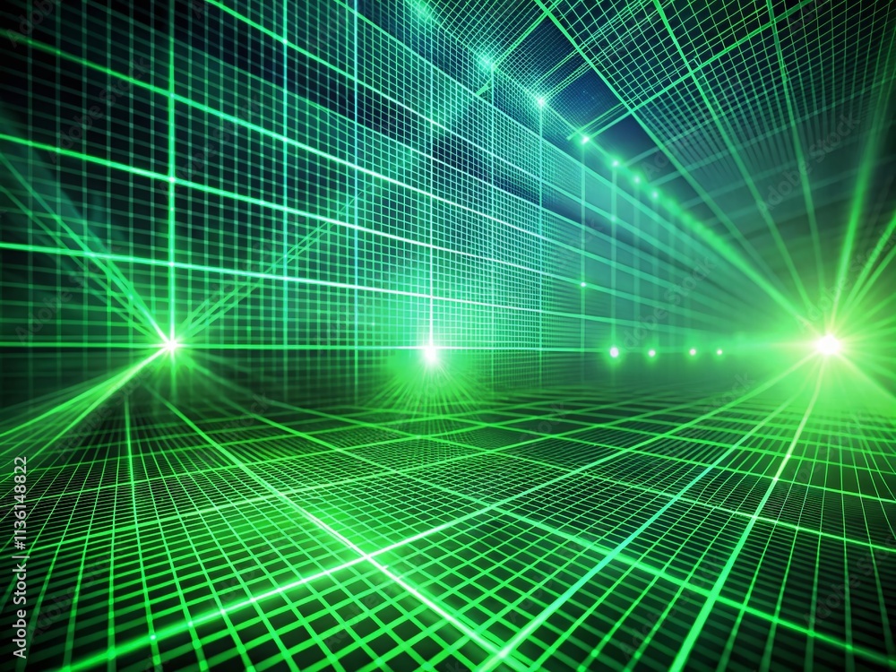 Poster green digital lines and grid perspective technology abstract background concept for innovative desig