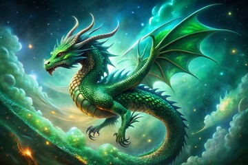 Fototapeta premium Green Dragon Wallpaper: Mystical Long Exposure Fantasy Art