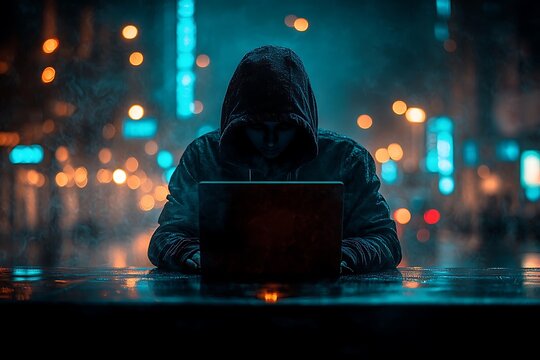 Hacker prints a code on a laptop keyboard to break into a cyberspace