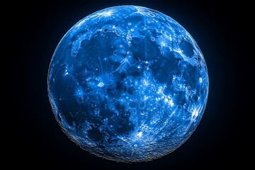 Obraz premium Full moon. Bright night with a black background and bright stars where they accompany the satellite.