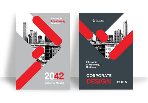 Business Report Cover Template &ndash; Blue and Red graphic elements Geometric Layout (A4)	