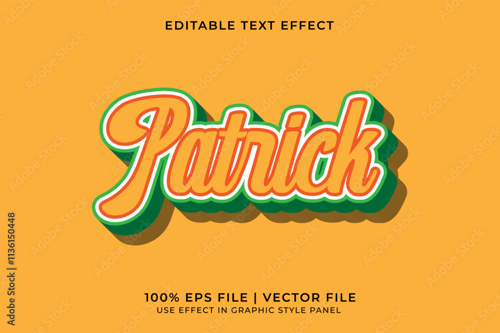 Poster 3d vector editable text effect for st. patrick day event with yellow and green color