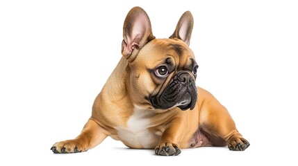 Obraz premium A French Bulldog sitting and looking at the camera, isolated on a white background.