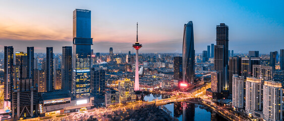 Aerial Night View of City Skyline in Shenyang, Liaoning Province, China