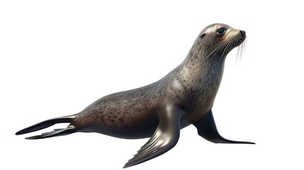 Australian sea lion, side view, full-body shot, profile on a white background.