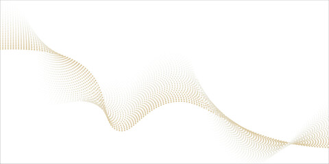 Flowing dot particles wave pattern halftone gold gradient smooth curve shape isolated on white background. Vector in concept of luxury, technology, science, music, modern.