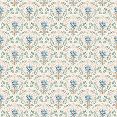 Indian chintz seamless pattern. Modern flower scallop endless background. Vector floral retro repeat cover. Farmhouse continuous ornament. Vector