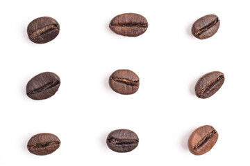 collection of various coffee bean on white background