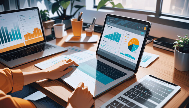Person looking at finance report and bank statements on a digital banking platform