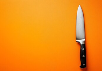 Sharp Kitchen Knife on Vibrant Orange Background