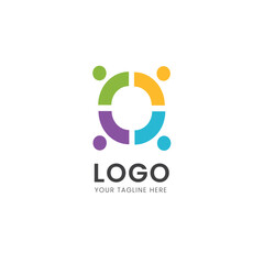 People or community logo team icon group of people sitting in a circle letter O with team members partners partnership icon team logo vector isolated