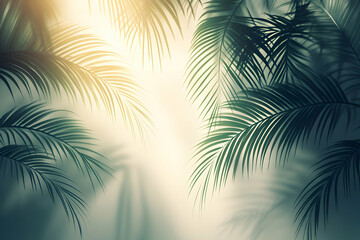 Obraz premium Tropical palm leaves, sunlight, shadow background.