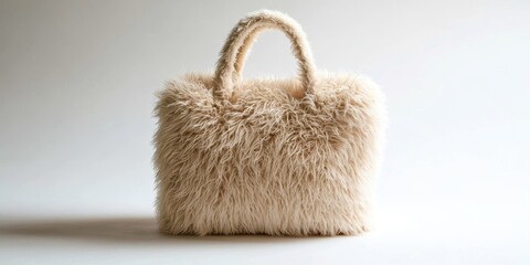 White purse with a furry handle