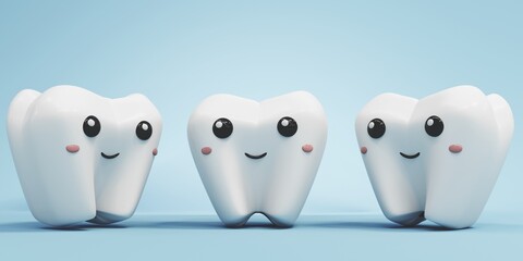 3D illustration of a molar tooth as a character, highlighting its enamel and root structure. Implant image for dental, medical and educational content on oral hygiene and treatment.