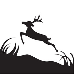 Silhouette of a deer, deer jumping high, raindeer silhouette vector, Antler, antelope, wild 