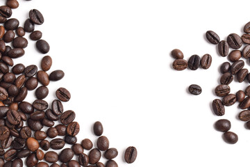 Roasted coffee beans for background with copy space area for text