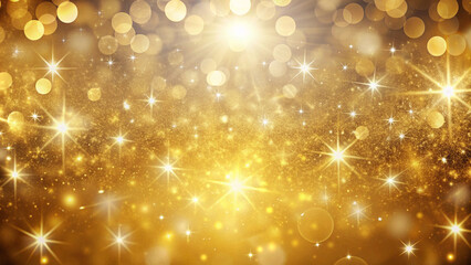 Sparkling gold background with stars and bokeh. Beautiful luxury background for Christmas or New Year.