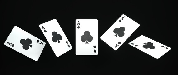 Casino cards game in neon light on dark black background - 3d render. Flying cards for online casinos and mobile gambling applications, poker - winner, wealth concept.