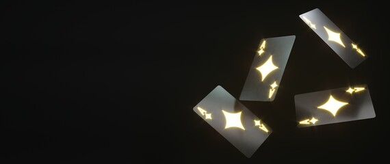 Casino cards game in neon light on dark black background - 3d render. Flying cards for online casinos and mobile gambling applications, poker - winner, wealth concept.