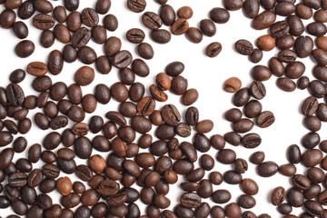 Bean isolated on white, brown coffee beans on white background