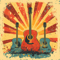 Vintage Guitars  Sunburst Background  Music Poster