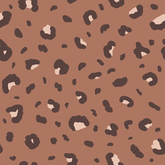 Leopard, cheetah or panther monochrome seamless pattern. Animal print mocha mouse endless background. Wild cat skin texture repeat cover camouflage. Vector hand drawn illustration.