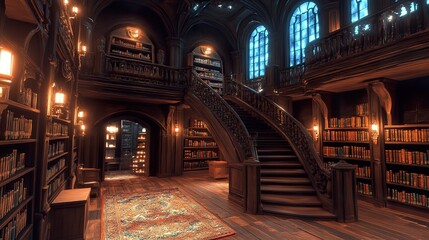 Obraz premium Grand Library Interior: A Majestic Palace of Books