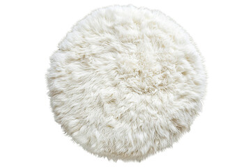 An Isolated Top View of a White Fluffy Round Floor Carpet, Set Against a Transparent Background, Perfect for Interior Design, Home Decor, or Cozy-Themed Projects