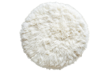 An Isolated Top View of a White Fluffy Round Floor Carpet, Set Against a Transparent Background, Perfect for Interior Design, Home Decor, or Cozy-Themed Projects