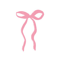 Crayon bow. Pink brush ribbon. Vector illustration isolated on white background.