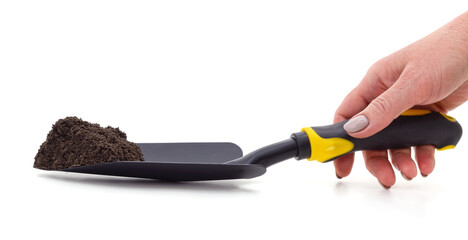 Garden shovel in hand.