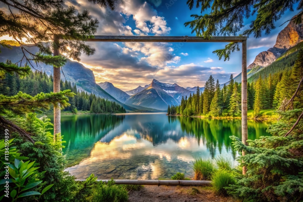 Poster high-quality landscape photography with a motion-driven rectangle border frame capturing natural bea