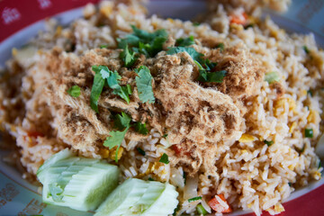 Homemade recipes the fried rice with dried shredded pork
