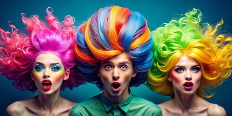 Naklejka premium Hilarious Hairstyles: Funny Hair Day Photo Ideas, Crazy Hair Styles, Wacky Hairdos, Epic Fails, Bad Hair Days