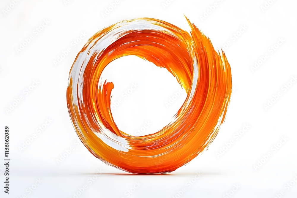 Poster a vibrant orange circular brushstroke design with a dynamic and artistic flair.