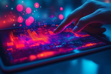 Engineer hand check and control welding robotics automatic arms icon with machine in intelligent factory automotive industrial with UI monitoring system software.
