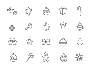 New Year's toys. Christmas. New Year. A vector image. Icons. A set of editable icons. Linear style.