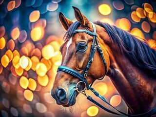 Obraz premium Horse Blinders Photoshoot, Bokeh Photography, Equestrian Blinders, Blurred Background, Horse Headshot, Animal Photography, Equine Photography, Soft Focus, Depth of Field