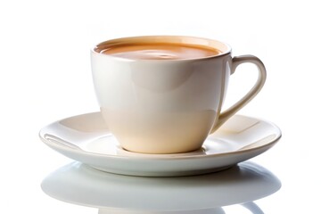 Fototapeta premium Elegant White Coffee Cup in Ceramic Mug Isolated on White Background, Perfect for Minimalist and Modern Interior Design Photography, Coffee Lovers, and Product Showcase