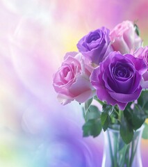 Vibrant Purple and Pink Roses Bouquet in Vase