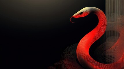 Fototapeta premium Red snake illustration on dark background.