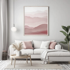 mock up poster frame in modern interior background, living room, Scandinavian style, 3D render, 3D illustration
