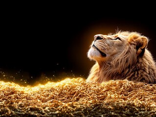 Naklejka premium Majestic Lion King Gold Treasure Luxury Wildlife